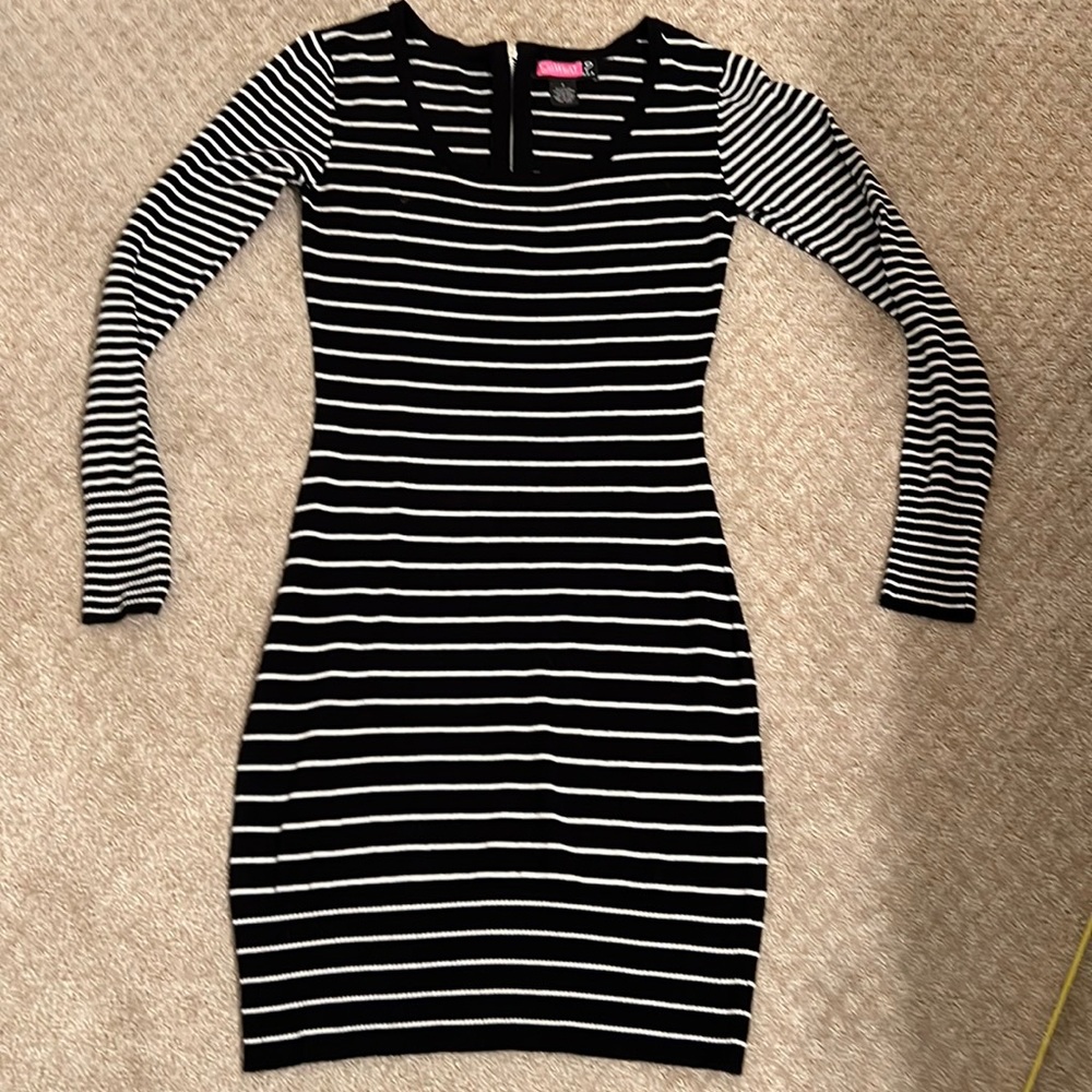 Black and white sweater dress.